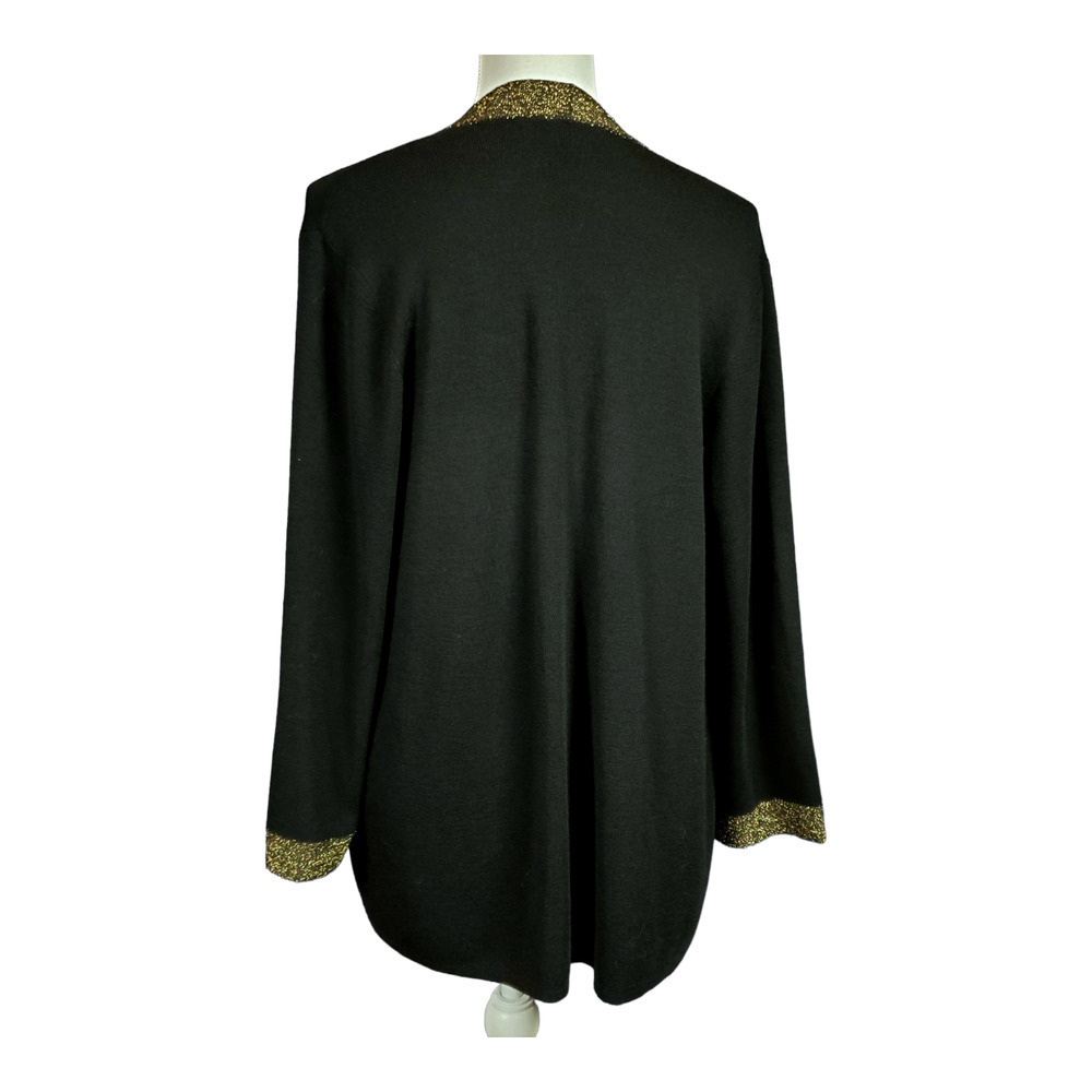 Eileen Fisher Open Front Cardigan Size Medium Black Gold Long Sleeve Dressy - Picture 3 of 9
